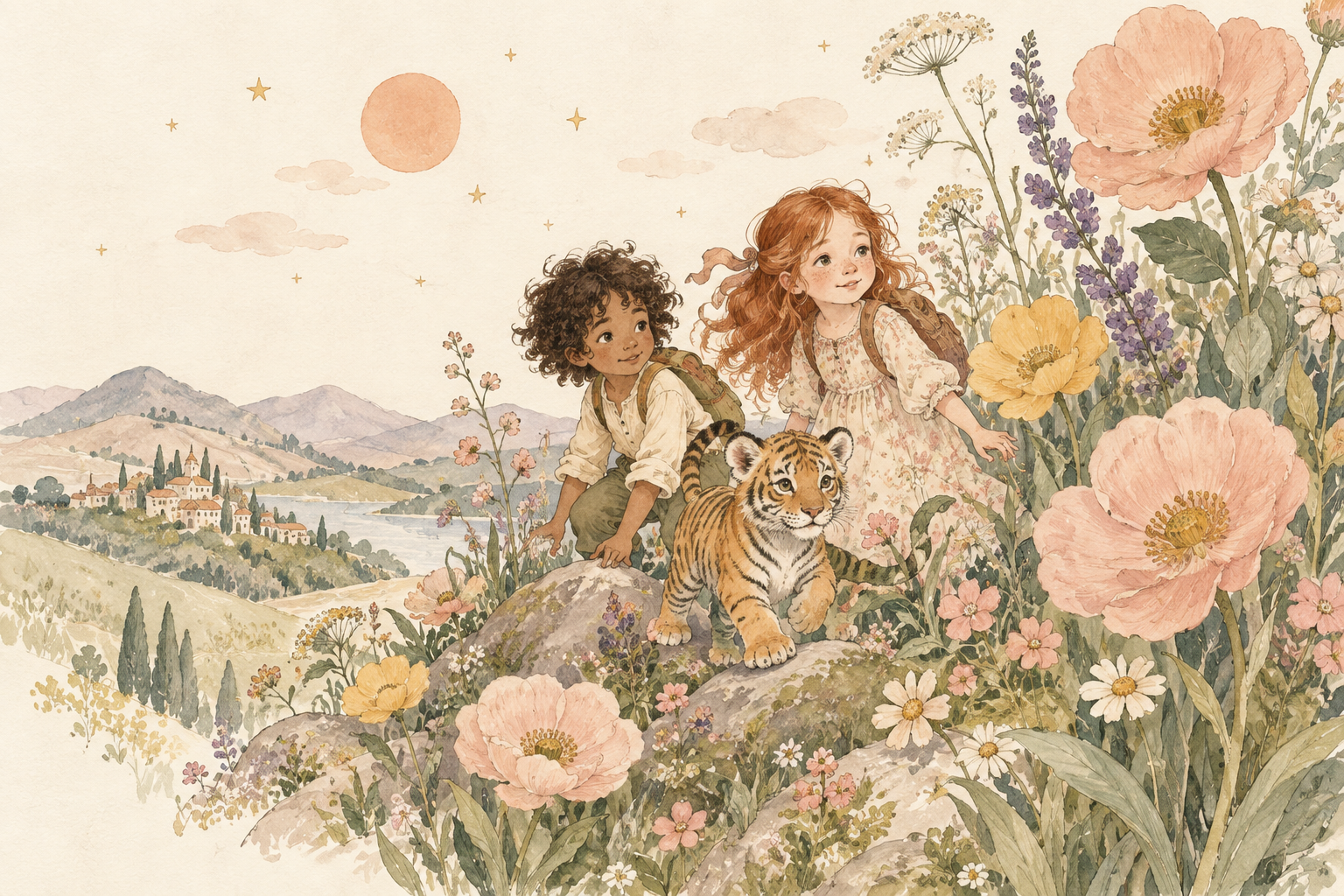A soft watercolor example of bumbletiger's illustrated storybook world
